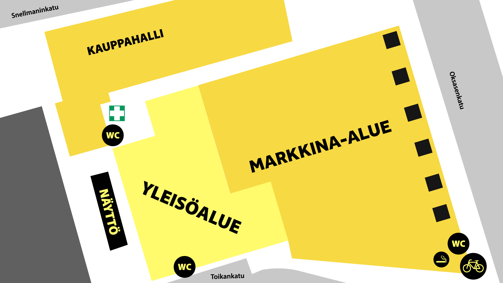 Karttakuva kauppatorin kisakatsomosta.