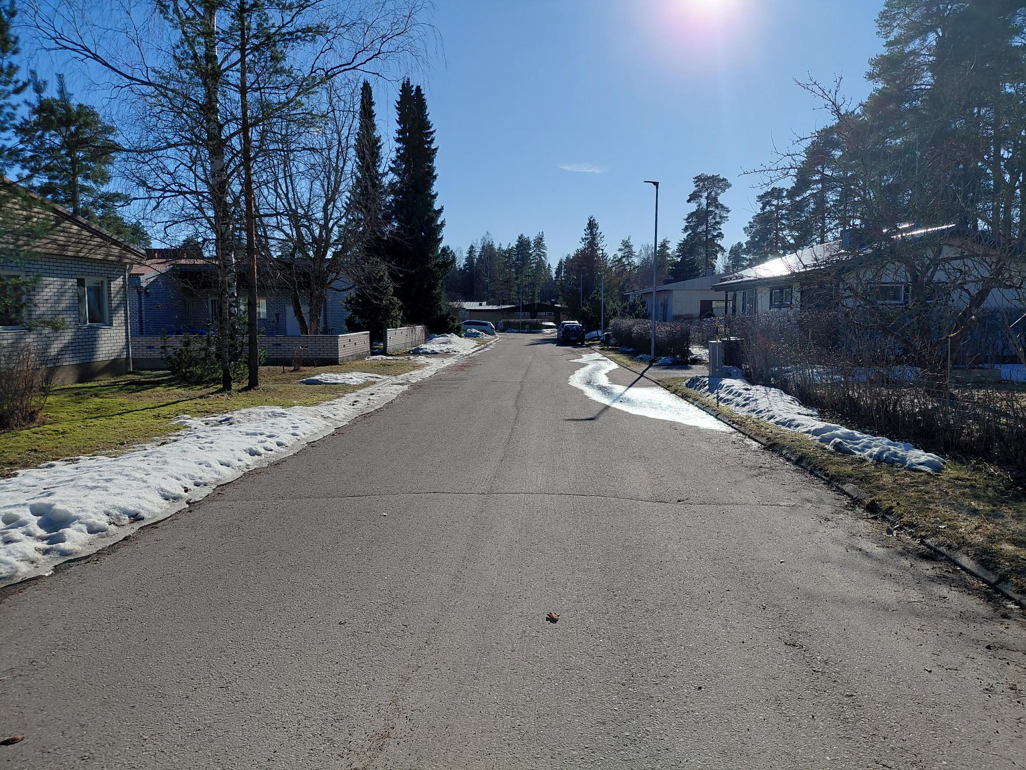 Mäntylän asuinalueen katukuvaa, taloja kadun varrella.