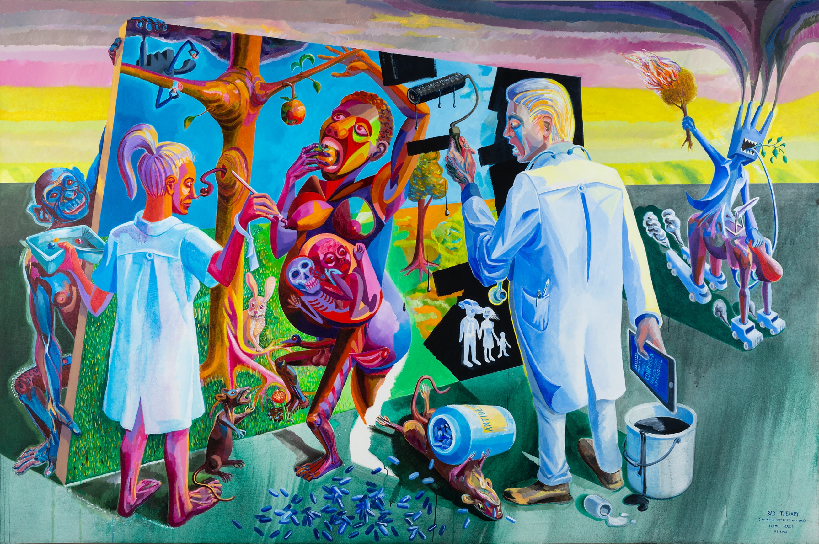 Museot/Teemu Mäki, Paha terapia (omistettu Lena Cronqvistille, rakkaudella), 11.6.2021, 200 x 300 cm, akryyli kankaalle.jpg