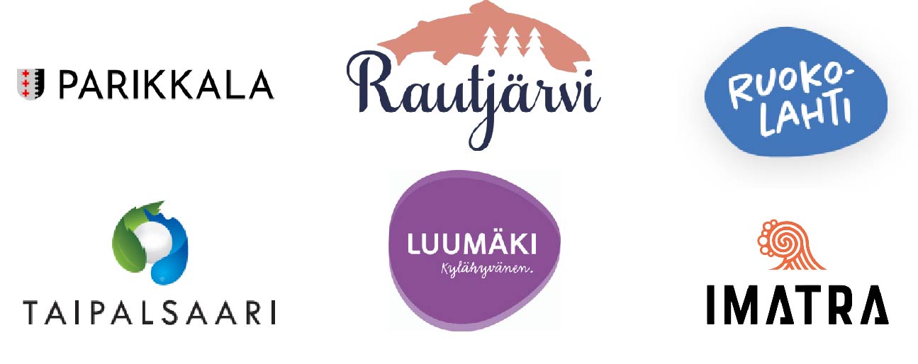 Parikkalan, Rautjärven, Ruokolahden, Taipalsaaren, Luumäen ja Imatran kuntien logot.